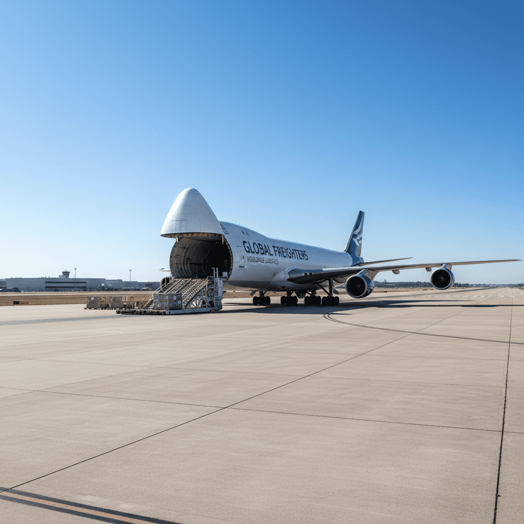 Cargo aircraft on tarmac representing international shipping